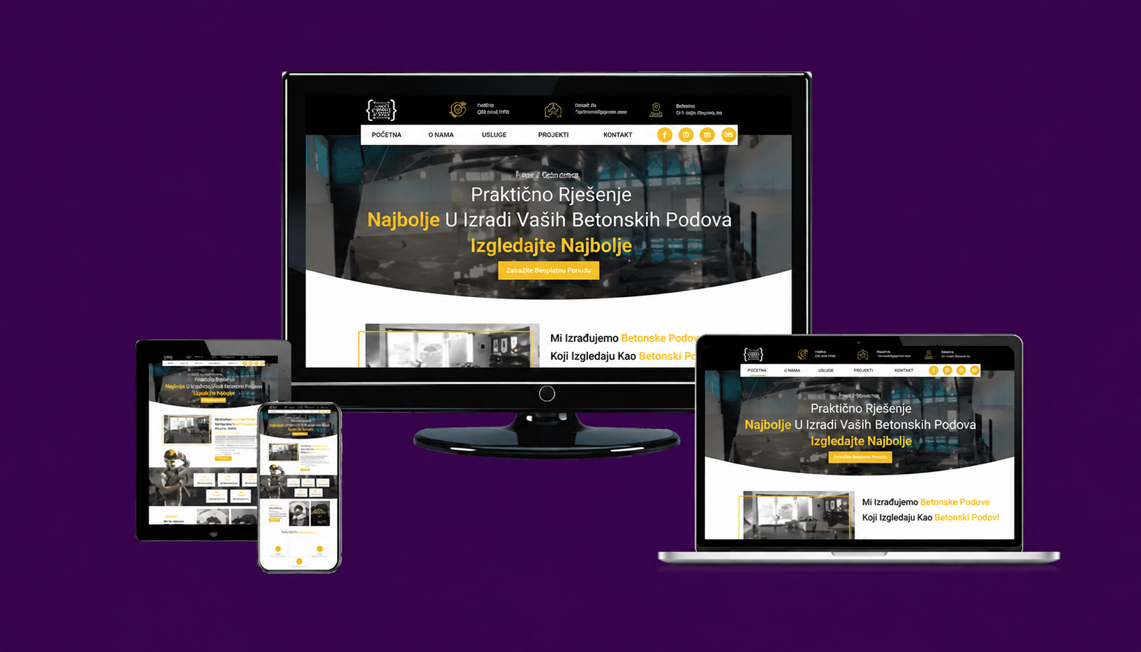 Web stranica za izradu betonskih podova na više uređaja