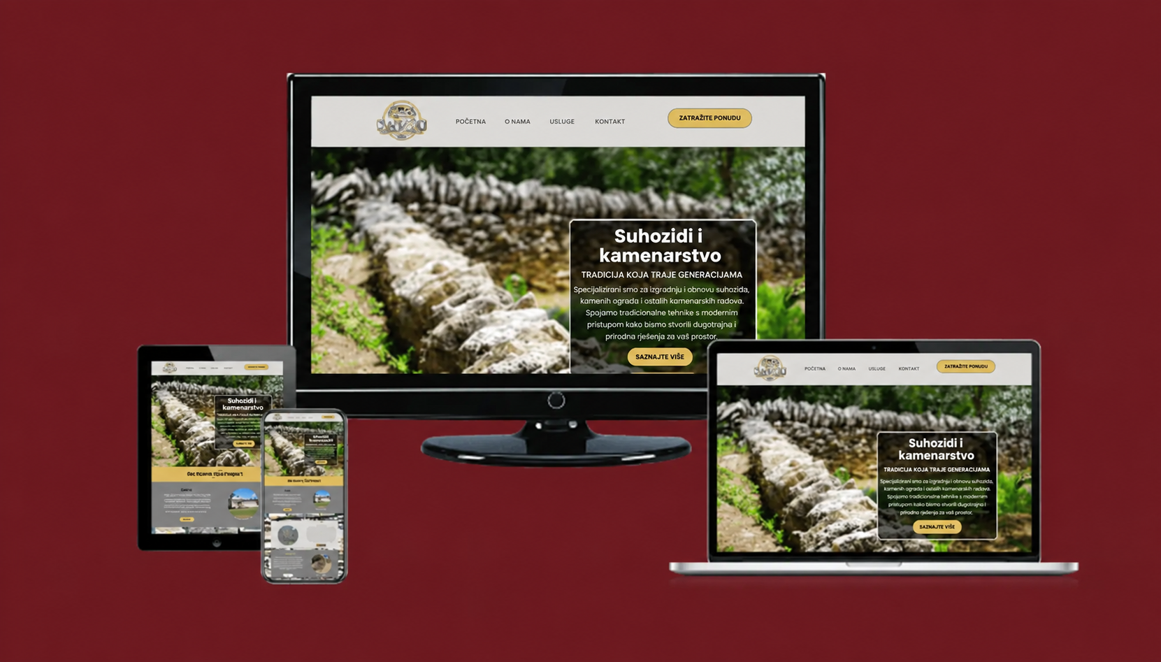 Web stranica za suhozide i kamenarstvo na više uređaja
